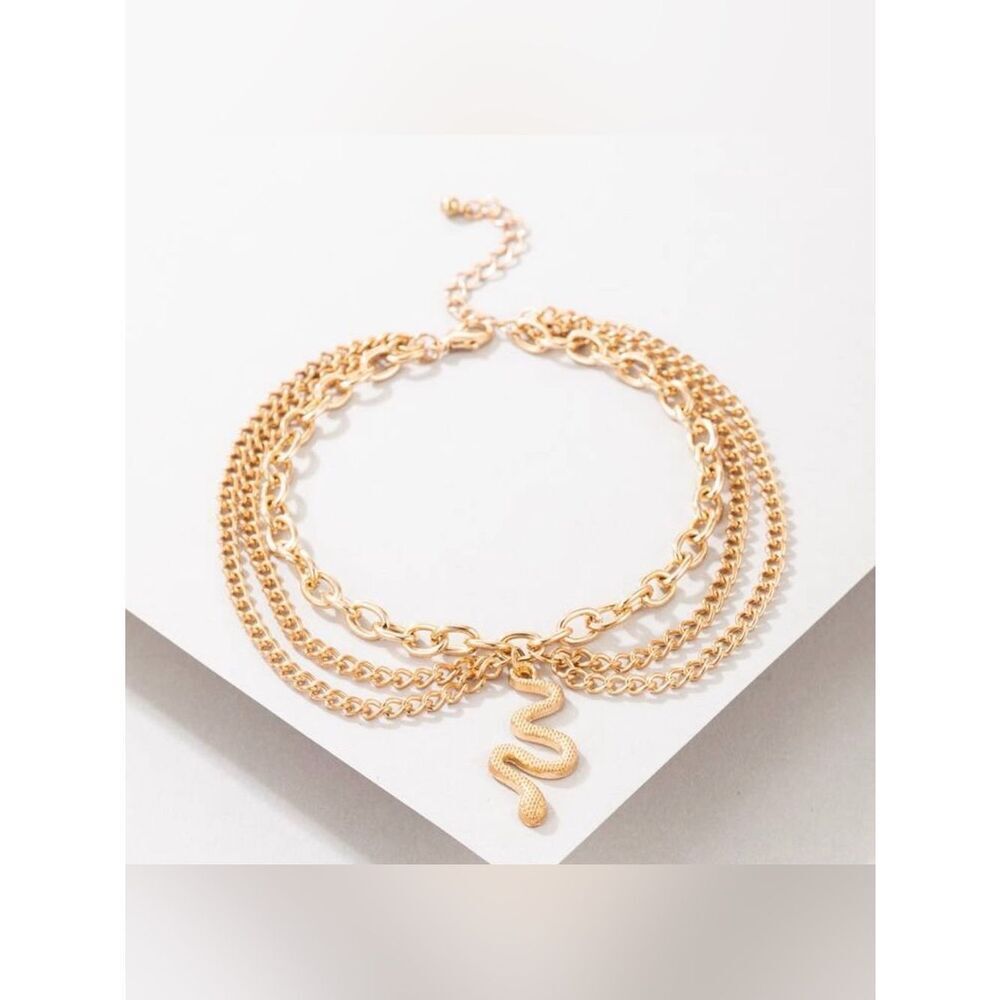 Gold Layered Snake Charm Anklet A1955 - Picture 4 of 4